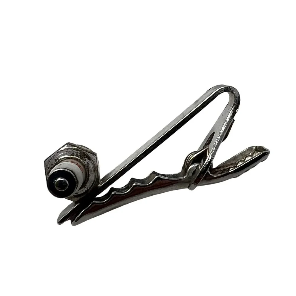 Vintage Mens Champion Spark Plug Tie Bar‎ Silver Tone Tie Clip
